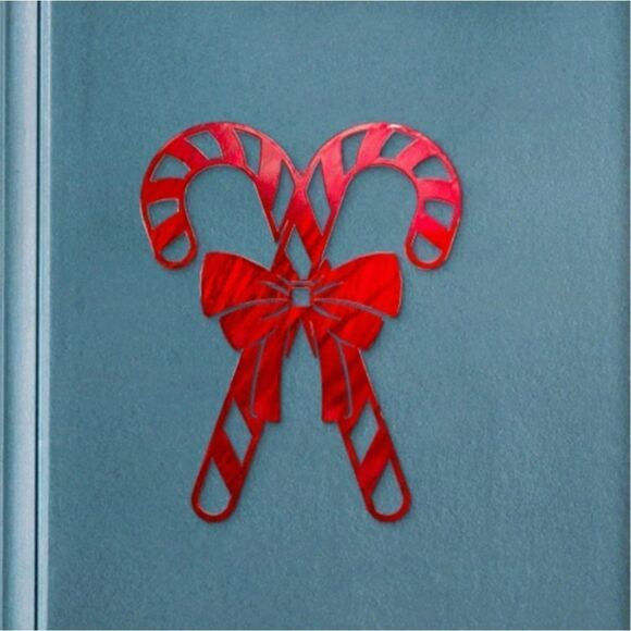 Red Holiday Candy Cane Weather Resistant Metal Wall Decor - 9" x 7" - Picture 2 of 2